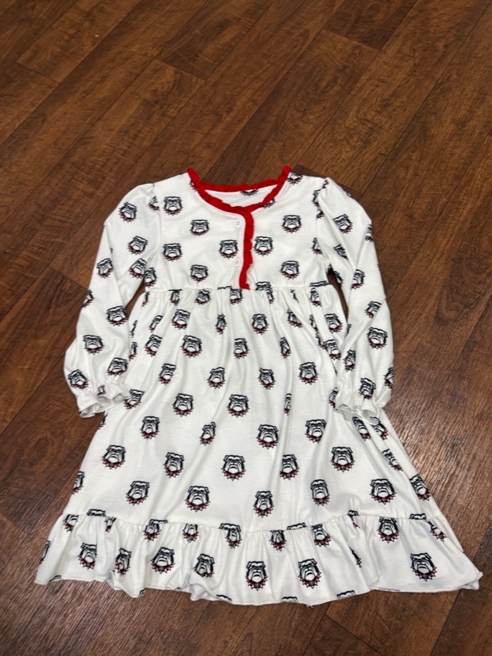 Girls' White Floral Medallion Nightgown with Red Trim